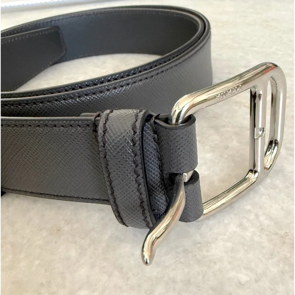 Prada 2CM275 Men's Saffiano Leather Antracite Gray‎ Belt silver buckle, 105cm